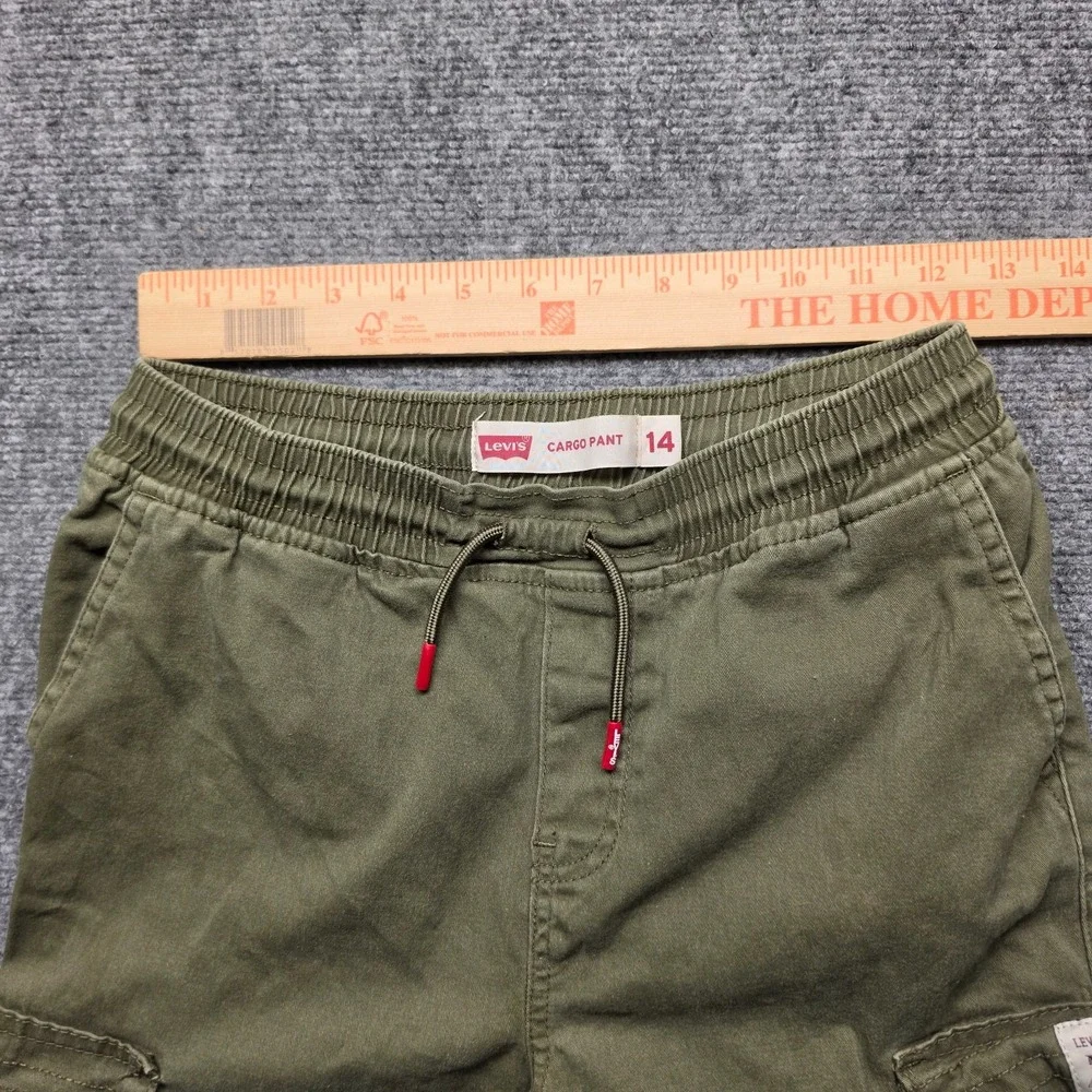 Levi's Boys Size 14 Olive Green Pull-On Cargo Pants Elastic Waist Stretch Twill